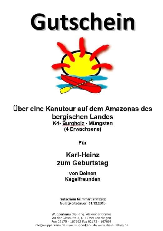 Geschenkutschein WUPPERKANU